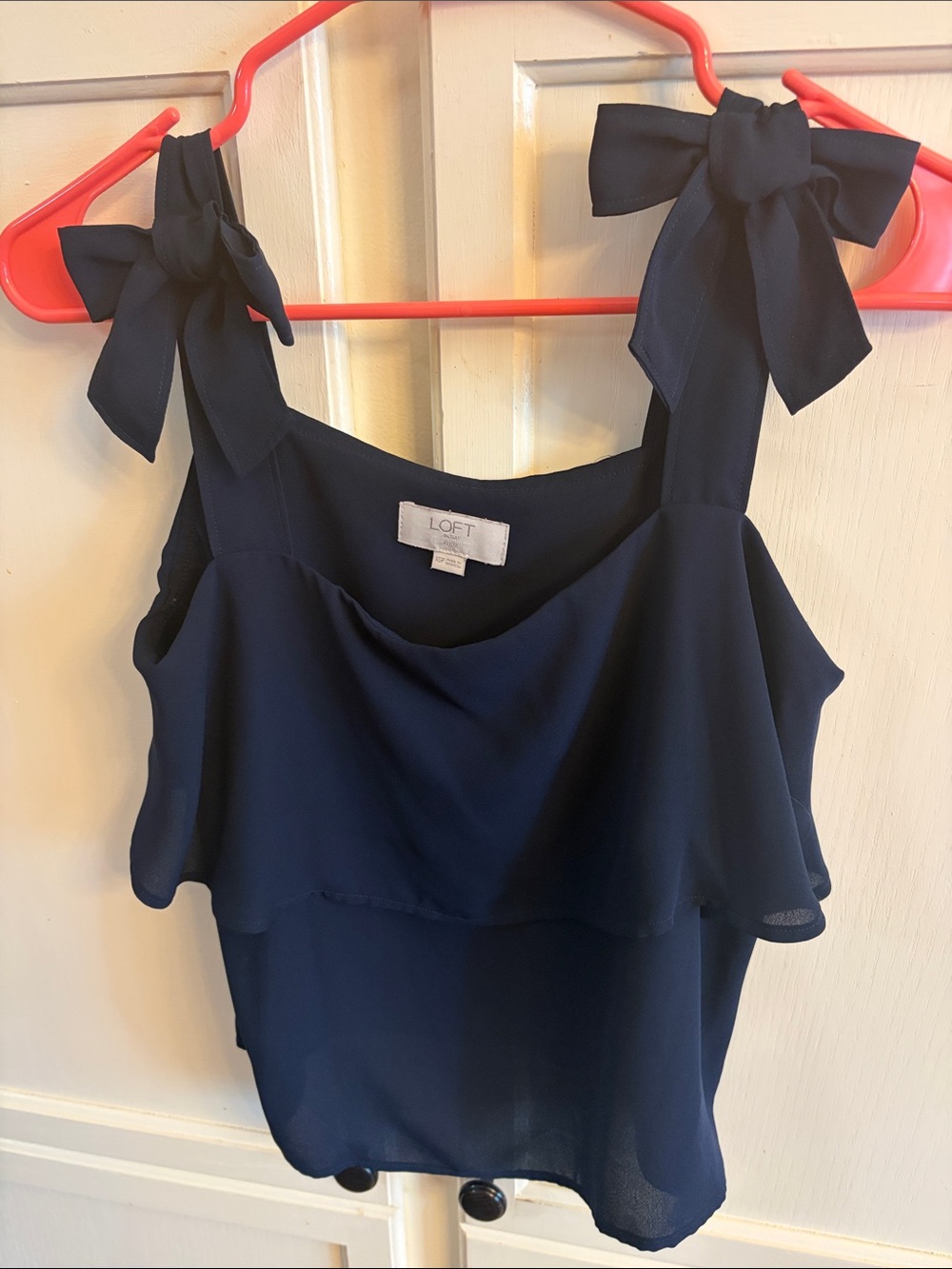 LOFT Navy Bow Ruffle Camisole XS Petite